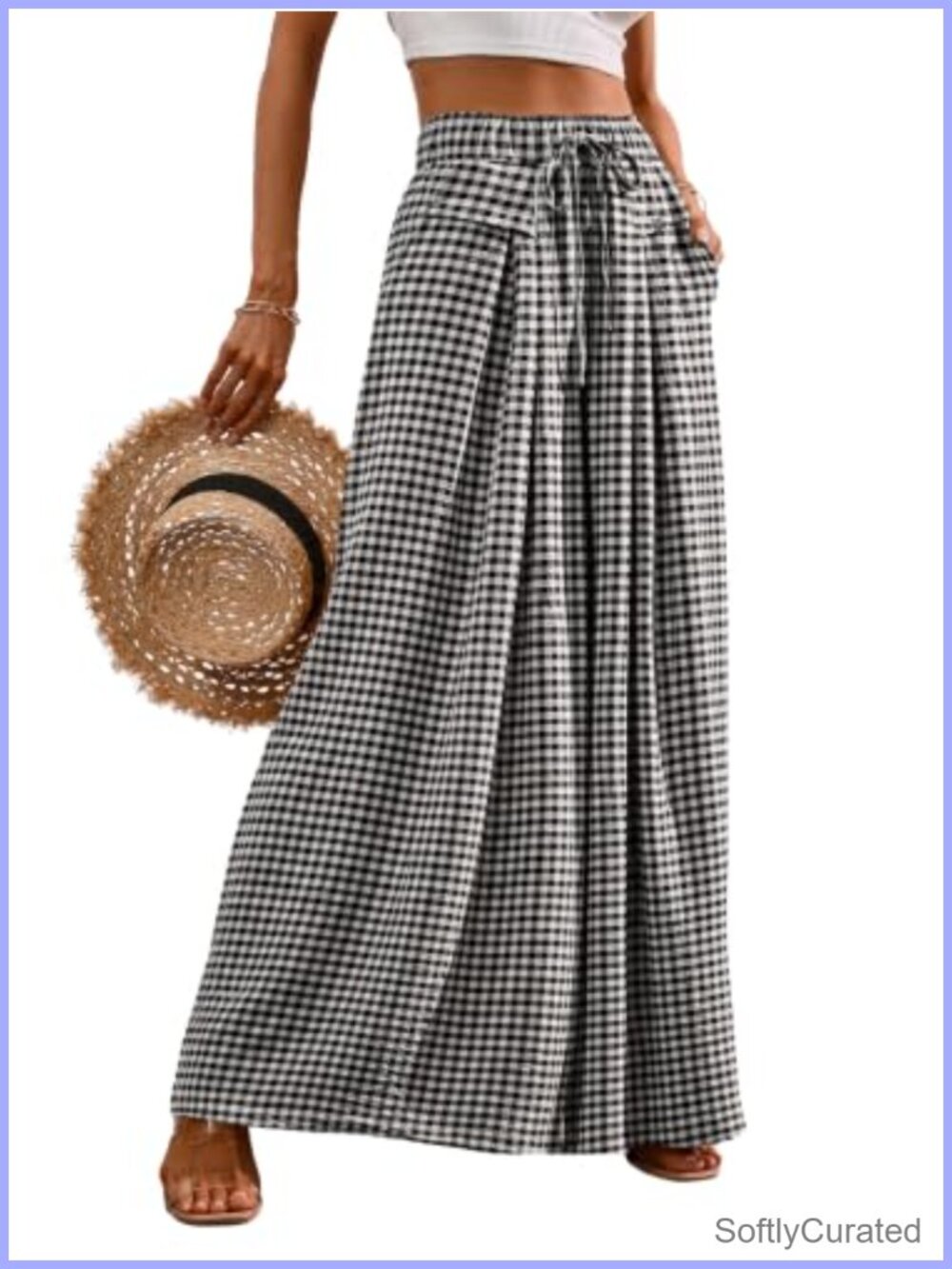 Wide Leg Palazzo Pants High Rise Pleated Culottes with Pockets
